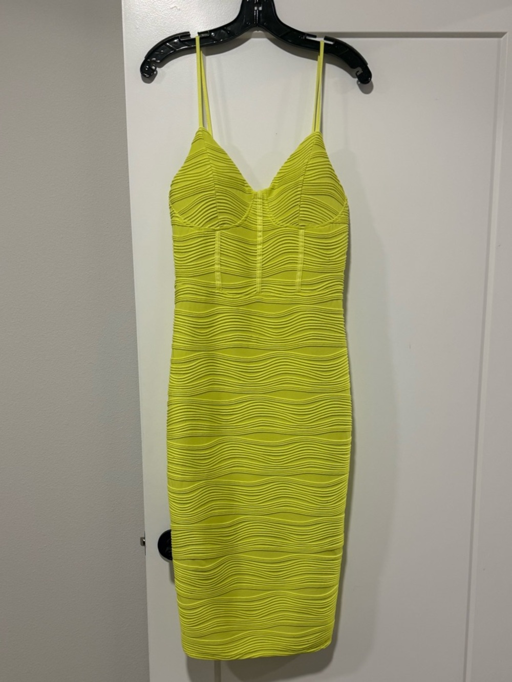 Derek Heart Neon Yellow Textured Midi Bodycon Dress
